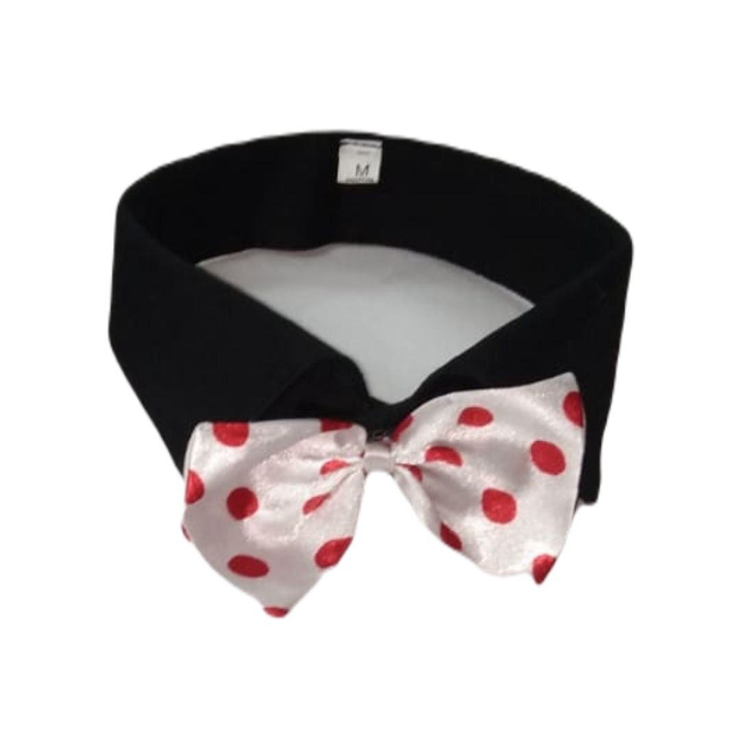 PupNChic EasyWear T-Shirt Collar and Bow Tie White Bow Red Dots