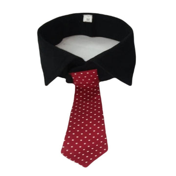 DapperDog Easy Attach Collar with Tie - Red & Black (White Dots)