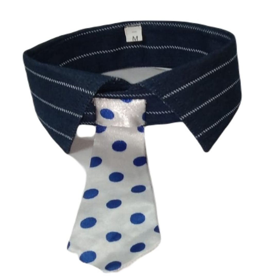DapperDog Easy Attach Collar with Tie - White & Blue Dots