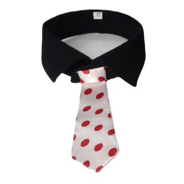 DapperDog Easy Attach Collar with Tie - White With Red Dots