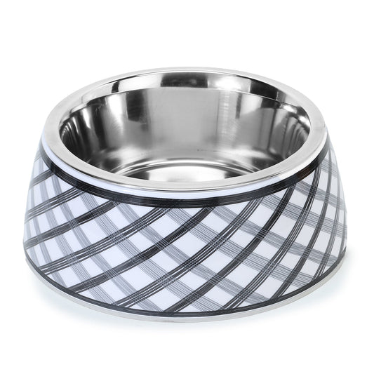 Check Print Pet Feeding Bowl, Stainless Steel & Melamine