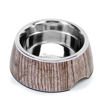 Wooden Print Pet Feeding Bowl, Stainless Steel & Melamine