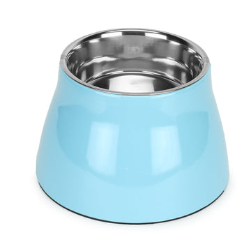 Elevated Melamine and Stainless Steel Pet Feeding Bowls for Bigger Ears Dogs, 600ml (Blue)