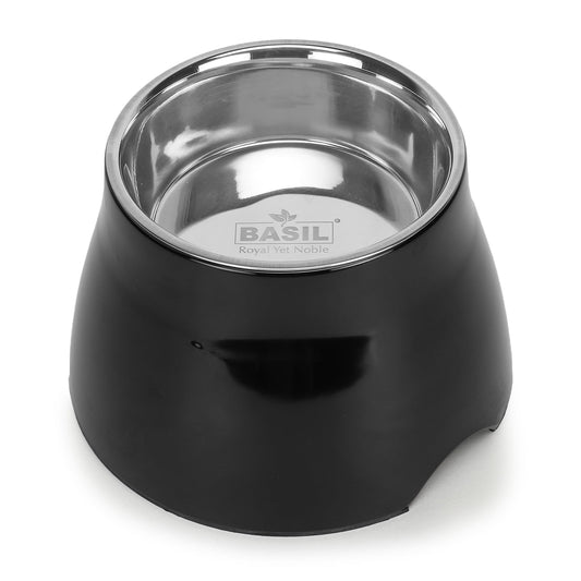 Elevated Melamine and Stainless Steel Pet Feeding Bowls for Bigger Ears Dogs, 600ml (Black)