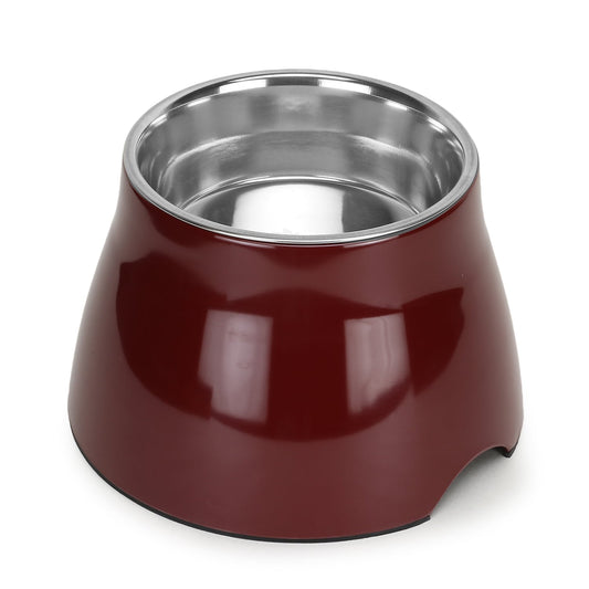 Elevated Melamine and Stainless Steel Pet Feeding Bowls for Bigger Ears Dogs, 600ml (Wine)