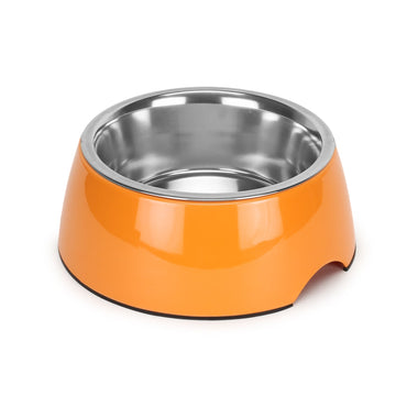 Solid Orange Pet Feeding Bowl Set, Melamine and Stainless Steel
