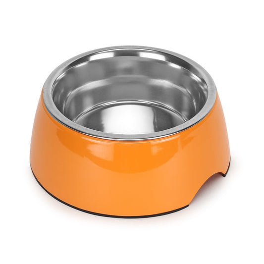 Solid Orange Pet Feeding Bowl Set, Melamine and Stainless Steel
