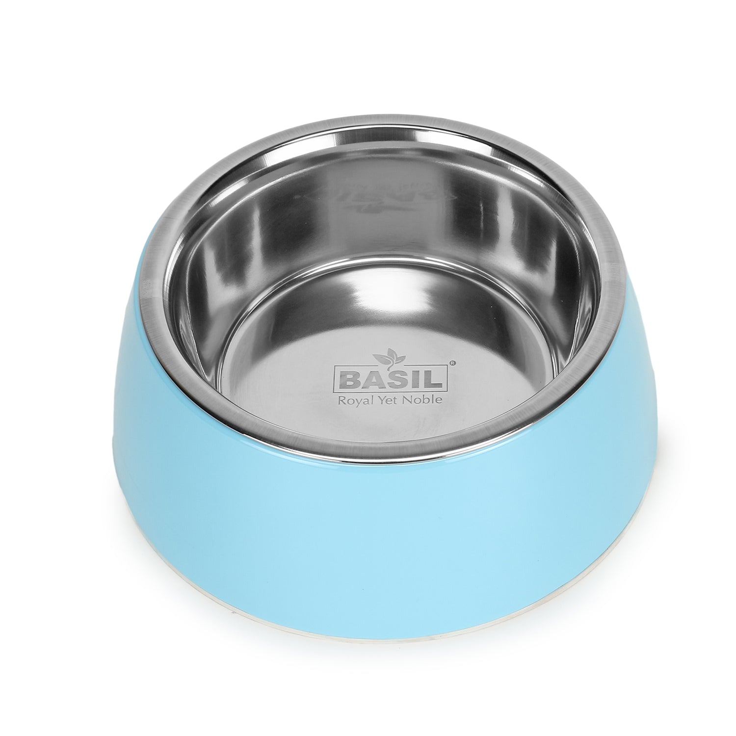 Solid Blue Pet Feeding Bowl Set, Melamine and Stainless Steel