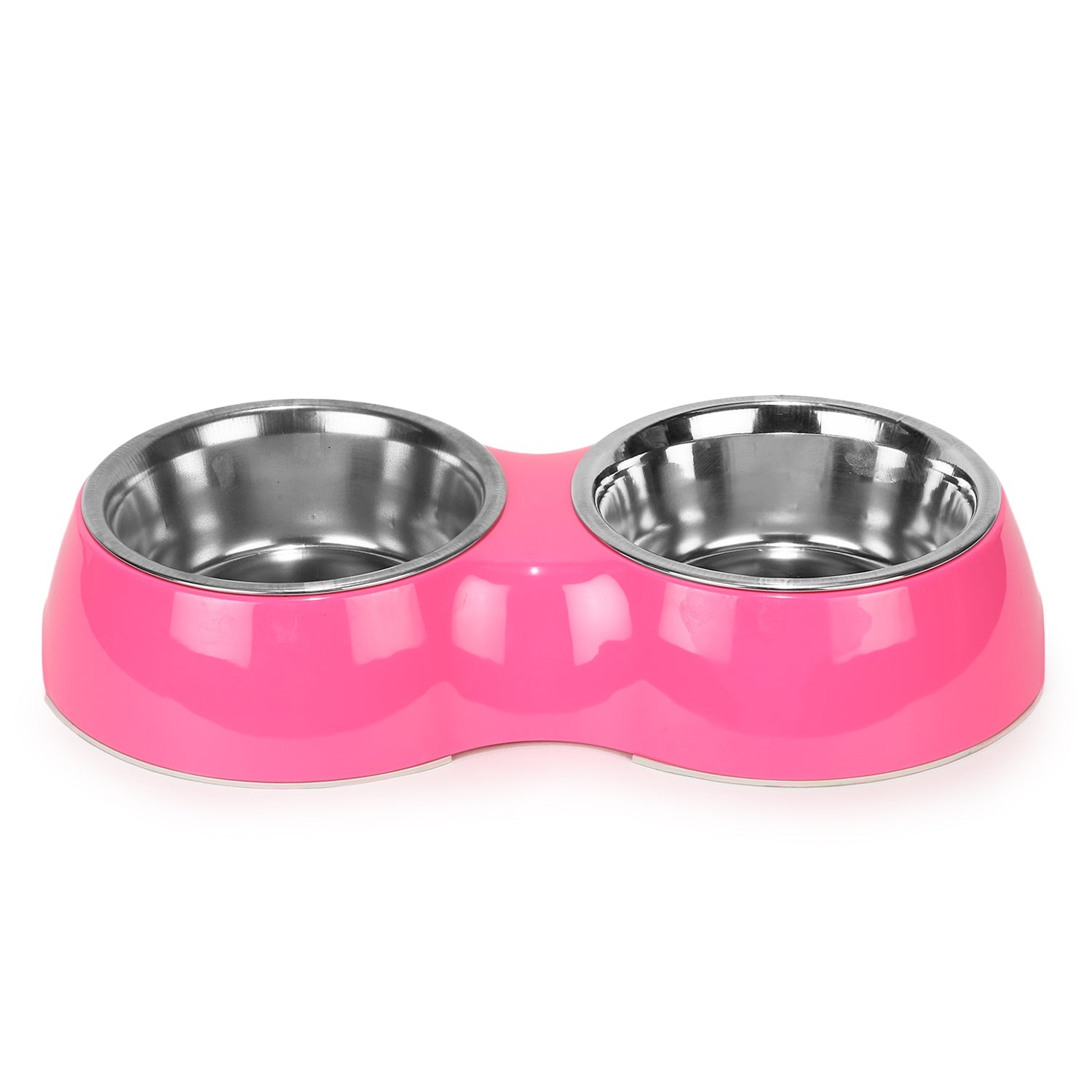 Melamine Double Dinner Set Pet Feeding Bowls for food and water (Pink)