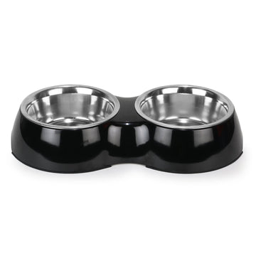 Melamine Double Dinner Set Pet Feeding Bowls for Food and Water (Black)