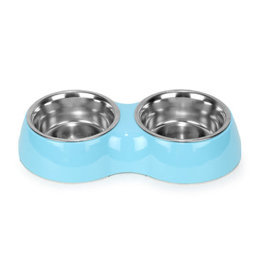 Melamine Double Dinner Set Pet Feeding Bowls for food and water (Blue)
