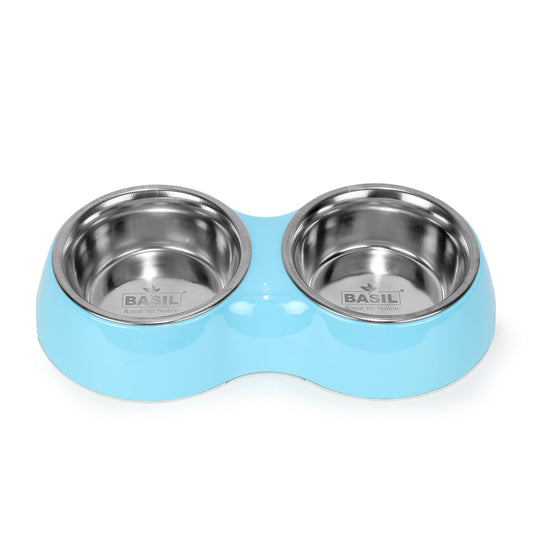 Melamine Double Dinner Set Pet Feeding Bowls for food and water (Blue)